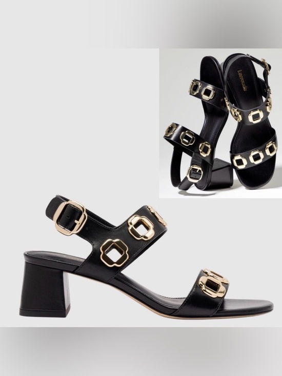 Larroude Shoes - Larroude Milan Sandal In Black Leather with Gold Hardware